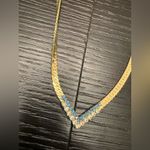 NWOT Gold Blue Faux Diamond Point Necklace Costume Jewelry Photo 2