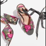Topshop | Floral Embroidered Floral Women's Heels Pink Gray Tie Up Size 36 Photo 2