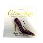 Colour Mates Layered 18kt Gold Hand Painted Purple Shoe Enamel Brooch Photo 0