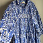 Anthropologie MAEVE BY  bubble hem shirt dress in blue and white 1X Photo 7