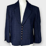 St. John  Blazer Jacket Women's Large Navy Blue 3/4 Sleeves Front Button Closure Photo 0