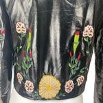 Elli White Black Faux Leather Floral Embroidered Studded Moto Biker Jacket Sz S Photo 4
