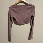 Adidas NWT  Studio Lounge Ribbed Cropped Long Sleeve Tee Pink Mauve- Size Medium Photo 5