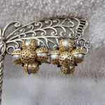 Vintage Bead Cluster Clip Earrings Gold Silver Color Black Seed Beads Hong Kong Photo 6