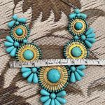 Vintage Necklace Gold & Turquoise Statement Medallion Bib Costume Jewelry Large Photo 5