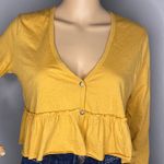 Urban Outfitters NWT Mustard Yellow Cropped Long Sleeve Peplum Top Size Small Photo 1