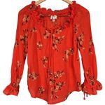 Fig and Flower Orange‎ Floral Embroidered Gauze Smocked Neck Tie Front Blouse PM Red Size undefined Photo 0