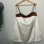 Free People NEW  Verano Mini Dress Brown Ivory Satin Shift Size Medium Coquette Photo 5