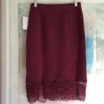 Free People Storyteller Crochet Lace Trim Quilted Pencil Skirt Burgundy Size XS Photo 3