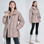 ASOS Taupe tie belt belted puffer jacket coat Photo 2