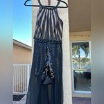 Mac Duggal  Black Beaded Sequin Shorts Maxi Sheer Skirt Gown Size 6 Photo 4