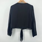 WAYF Black Long Sleeve Sheer Lace Trim Button Up Tie Front Blouse Top Large Photo 5