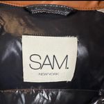 SAM. Isabel Vegan Down Puffer Jacket Faux Leather Stowaway Hood Saddle Brown S Photo 4