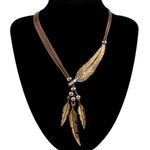 Boho Feather‎ Decor Choker Necklace Vintage Style Rope Chain Ethnic Style Brown Photo 0