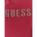 Guess Tank Top Women's Medium Pink Racerback Ribbed Knit Bejeweled Y2K Photo 3