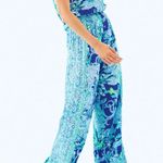 Lilly Pulitzer Blue Floral Pim Smocked Waist Jumpsuit sea sirens S Strapless Photo 3
