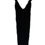 Boohoo Over the Shoulder Black Rouched Midi Bodycon Dress Women's Size 14 Photo 6