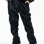 Labijou  Black Shiny Ruched Jogger Pants Womens L Retro Y2K Streetwear Photo 0