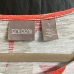 Chico's 1 Vibrant Orange and Tan Leaf Print Tee Crew Neck Autumn Fall Photo 1