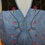 Napa Valley Vest Woman Size Large Denim with Embroidery Vintage Zip Up Y2K Blue Photo 2