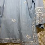 Vintage Blue Button Down Shirt with White butterfly Embroidery small euc Photo 12