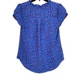 41 Hawthorn Short Sleeve Blouse Sz S Split Neck Small Ruffle Collar High Low Hem Blue Photo 1