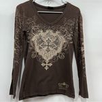 Katydid Long Sleeve cross wings studded rhinestones affliction style Read desc. Brown Photo 0
