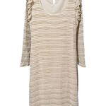 dRA Los Angeles Cream Beige Crochet Striped Midi Dress Ruffle Sleeves Large Tan Photo 2