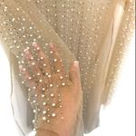 SheIn  Nude Mesh Coverup Mini Dress Pearls Rhinestones Long Sleeves Scoop Neck XL Photo 1
