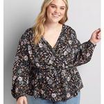Lane Bryant NWT 18/20 Top Ruffle Surplice Peplum Blouse Black Dark Floral Print Photo 0
