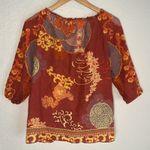 Hale Bob  Cabana Orange Boho Peasant Top Silk Vacation Resortwear Fall Small Photo 4