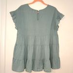 JODIFL  Green Dotted Ruffle Sleeve Tiered Layered Baby Doll Blouse Photo 3
