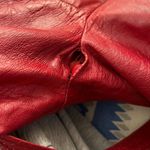 Vint 60s 70s Red Leather & Silver Fox Fur Collar Mrs Claus Christmas Trench Coat Size XL Photo 13