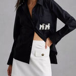 Anthropologie  Maeve Dog Embroidered Button‎ Down Shirt XS Photo 0