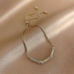 Boutique NEW‎ 14k Gold Plated Silver Pave Diamond Bamboo Bracelet, Slide Closure Photo 6