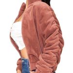 Symphony  Plush Cropped Puffy Bomber Jacket Mauve Pink Size Medium NWT Photo 0