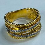 Fashion Ring Gold Tone Clear Rhinestone Accents Layered Twisted Rope Design Sz 8 Photo 1