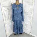Urban Outfitters  Reese Midi Dress Paisley Tiered Smocked Blue Small Long Sleeve Photo 2