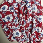 Monteau  Red Floral Lace-Up Deep‎ V-neck Ruffle Sleeveless Blouse M Photo 4