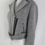 Topshop Wool Blend Asymmetric Zip Front Belted Biker Moto Jacket Grey Size 6 Photo 4