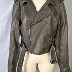 Stoosh  Faux Leather Cropped Moto Jacket Brown XL Belted Biker Zip Short Coat Photo 0