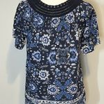 Lucky Brand  cotton blend‎ boho print crochet neck top size XS BIN F Photo 5