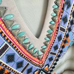 Hale Bob  Colorful Aztec Beaded 3/4 Sleeve Stretchy Pullover Knee Length Dress L Photo 3