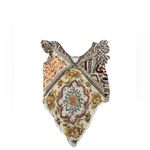 Ideology 100% Silk Rust/Pink Print Lace Beaded Tied Back Blouse XS Photo 3