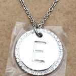 Rhodium Plated Round CZ Initial E Pendant Necklace Silver Photo 0