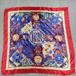 VINTAGE Womens CATHAYA 100% Silk Scarf Wrap 34"X34" Red Blue Multi Print Square Photo 13
