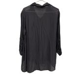 XCVI  Button Up Embroidered Long Roll Tab Sleeve Charcoal Sheer Viscose Blouse L Photo 4