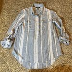 Ellen Tracy Striped Linen Blend Tunic Shirt Dress Womens Small Roll Tab Sleeves Photo 0