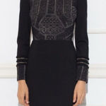 Nissa Dress Women 10 Black Knit Metallic‎ Insert Long Sleeve Knee Length Sheath Photo 0