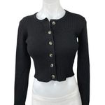 Mod Ref Black Ribbed Knit Button Down Cropped Cardigan Sweater Top Size S Photo 0